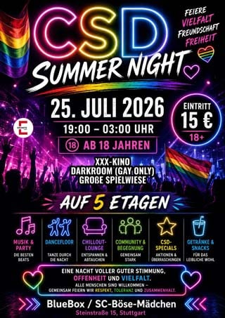Event-Ankündigung: CSD Summer Night in Stuttgart Event-Ankündigung: CSD Summer Night in Stuttgart