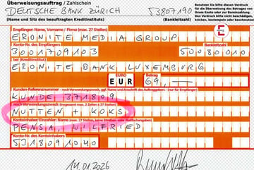 Überweisungszweck "Für Nutten und Koks"? Lieber nicht!